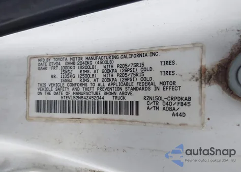 2004 Toyota Tacoma from USA, damaged, VIN 5TEVL52N84Z452044